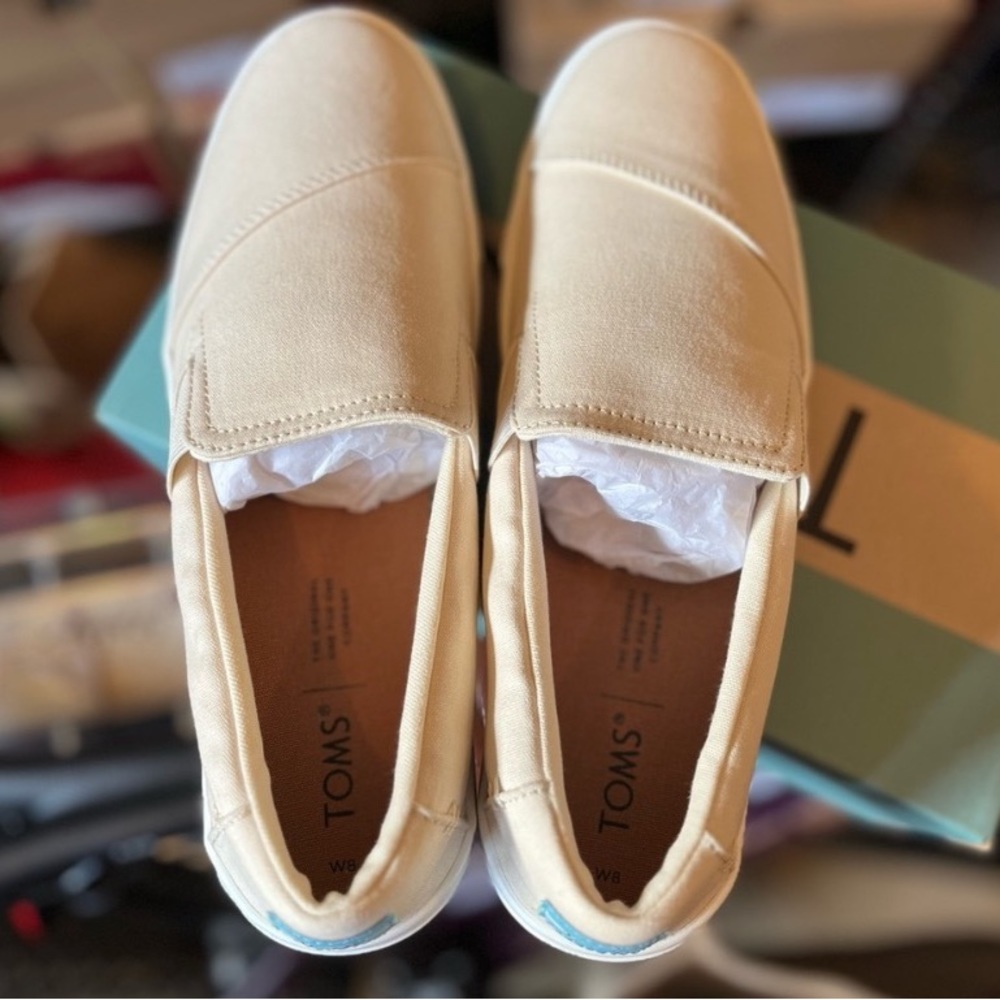 NEW TOMS Luca Slip-On Sneakers In Natural Canvas, Women's Size 8
